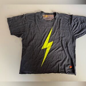 Aviator Nation Dark Gray T-Shirt with Yellow Lightning Bolt Size Medium